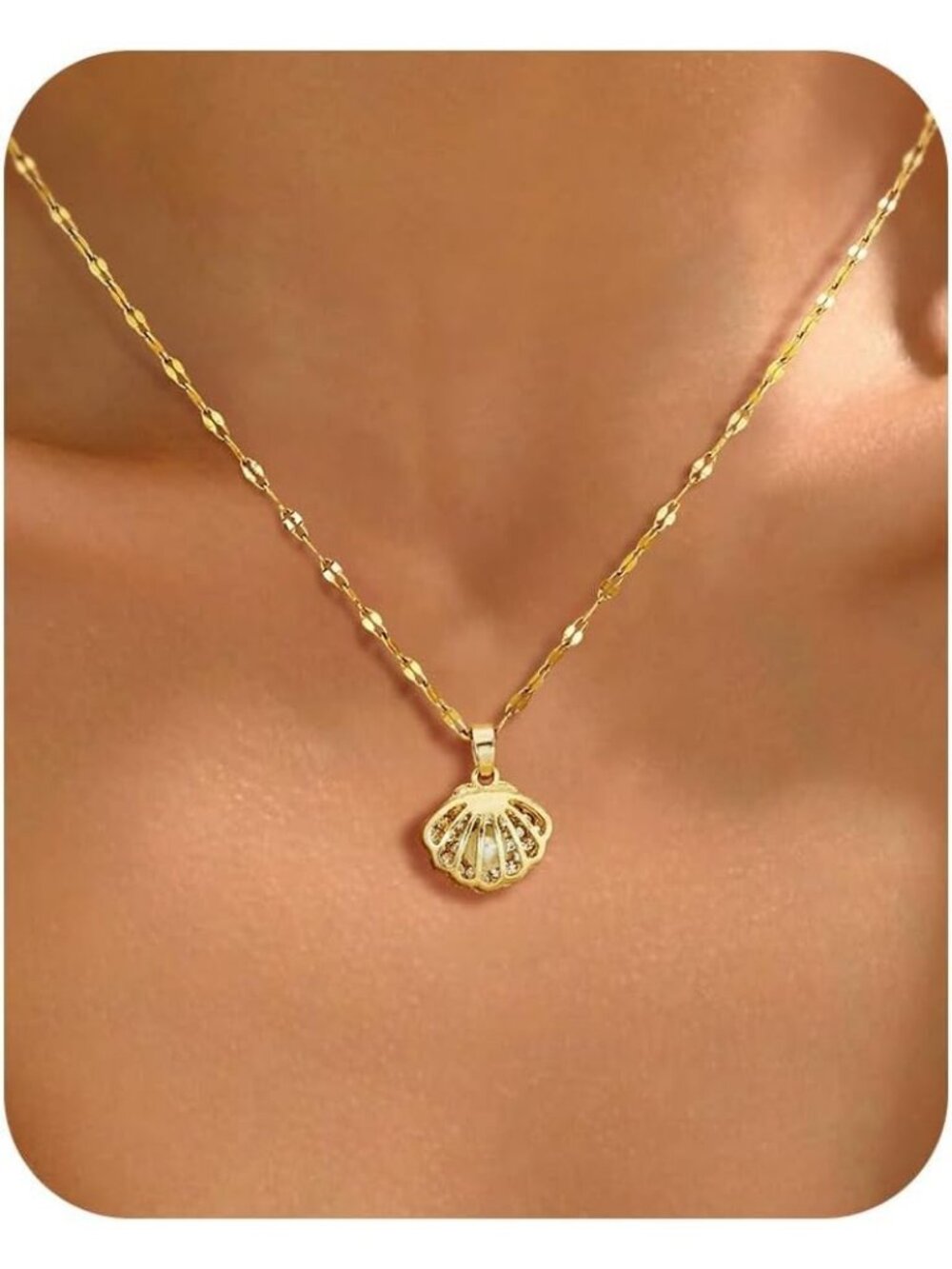 Women's Gold Shell Starfish Layered Conch Pearl Pendant Necklace Non Tarnish